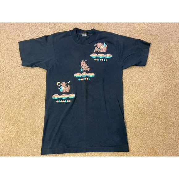Vintage Animal Aztec  T-Shirt Black Screen Stars Best 50/50 USA Size Medium - Picture 1 of 9